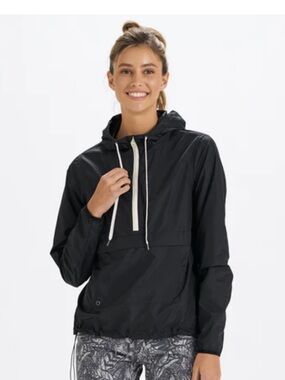 Vuori Lightweight Hooded Zip Up Anorak Jacket Pullover Small Black